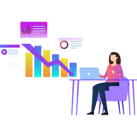 Woman working on chart statistics  Illustration