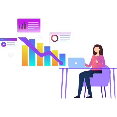 Woman working on chart statistics  Illustration