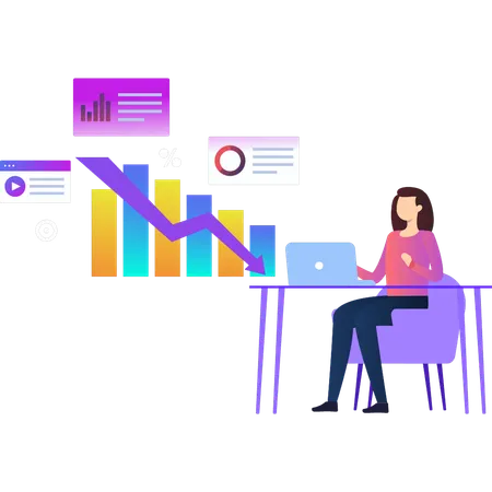 Woman working on chart statistics  Illustration