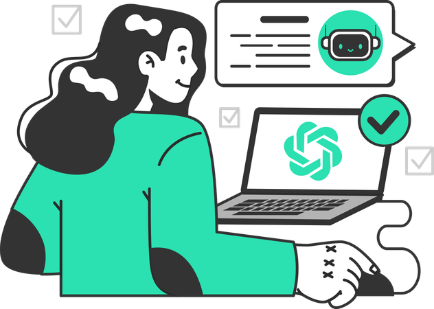 Woman working on chatbot  Illustration