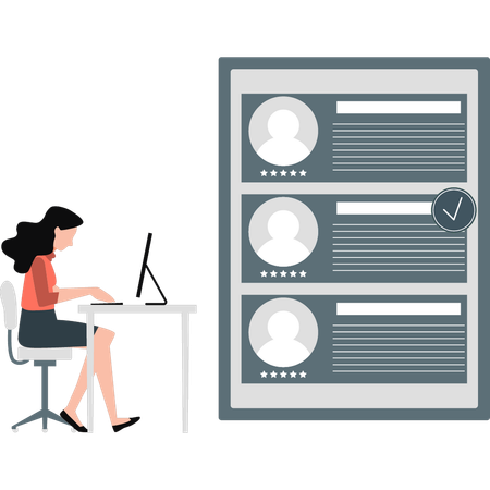 Woman working on checking employee profile  Illustration