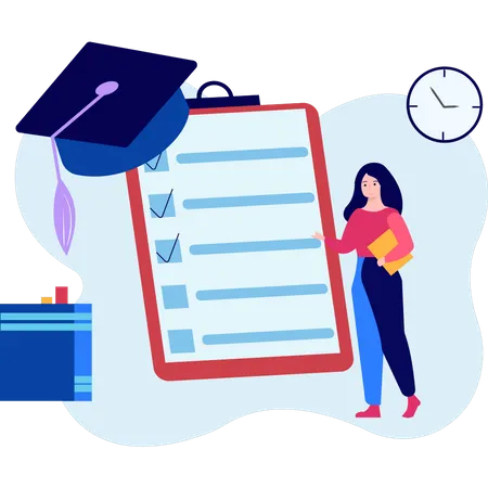 Woman working on checklist  Illustration