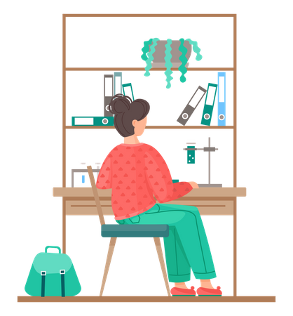 Woman working on chemical experiments Illustration