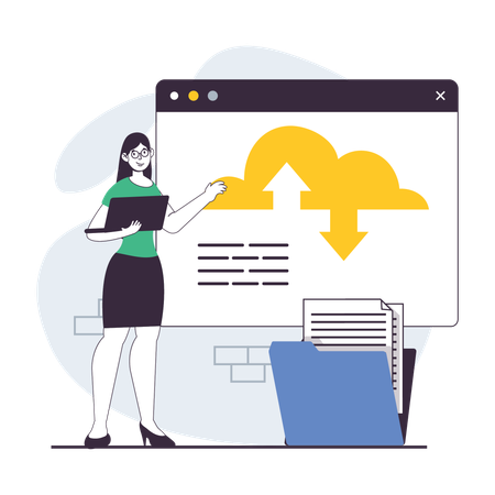 Woman working on cloud based software  Illustration