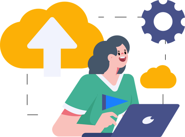 Woman working on cloud computing  Illustration