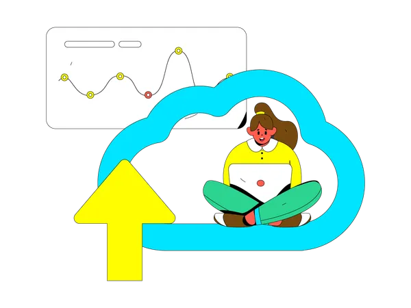 Woman working on cloud computing  Illustration