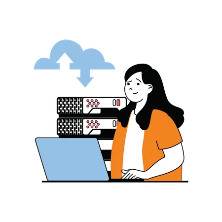 Woman working on cloud computing  Illustration