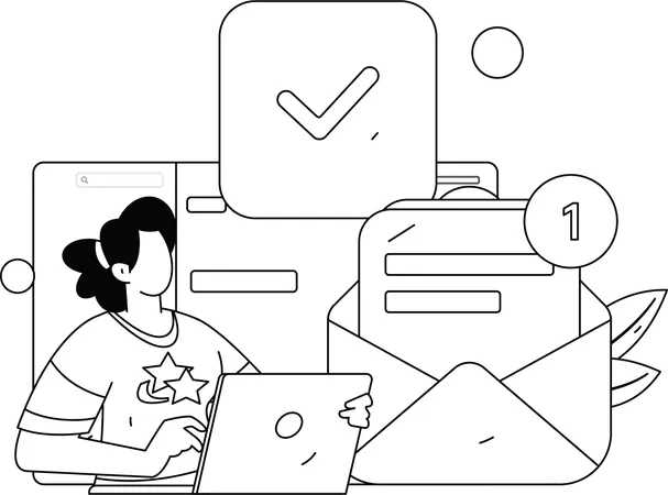 Woman working on cloud data management  Illustration