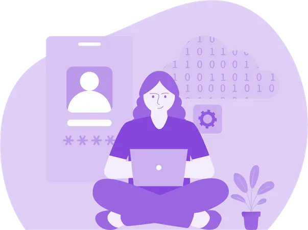 Woman working on cloud protection  Illustration