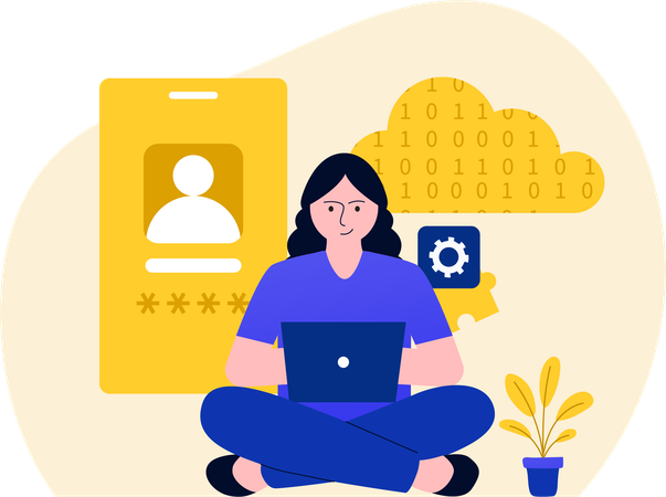 Woman working on cloud protection  Illustration