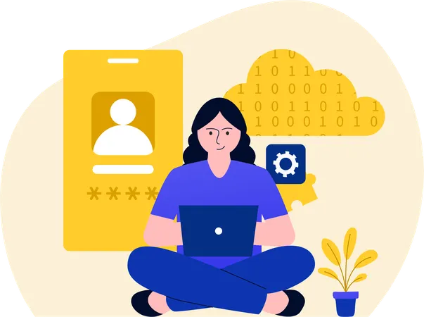 Woman working on cloud protection  Illustration