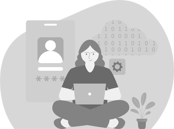 Woman working on cloud protection  Illustration