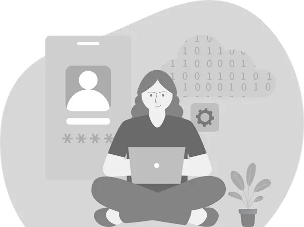 Woman working on cloud protection  Illustration