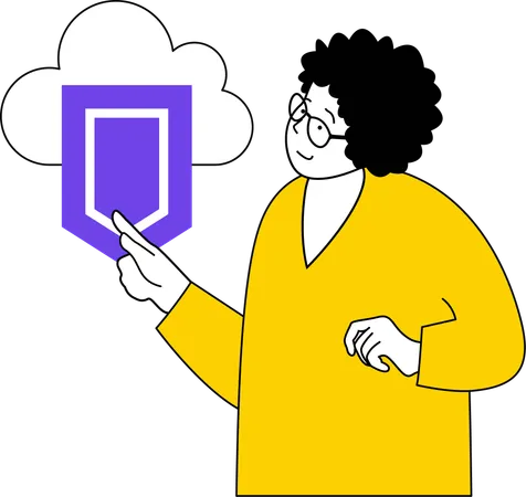 Woman working on cloud security  Illustration