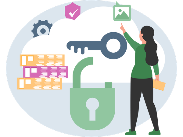 Woman working on Cloud Security  Illustration