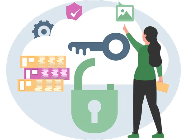 Woman working on Cloud Security  Illustration