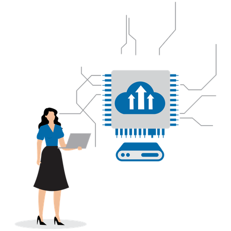 Woman working on Cloud storage  Illustration