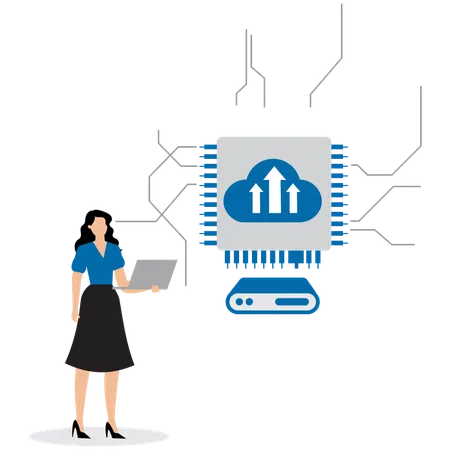 Woman working on Cloud storage  Illustration
