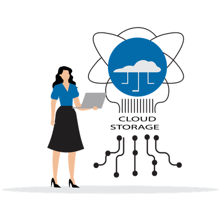Woman working on Cloud Storage Network  Illustration
