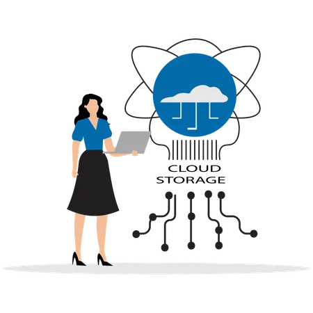 Woman working on Cloud Storage Network  Illustration