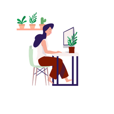Woman Working on computer  Illustration