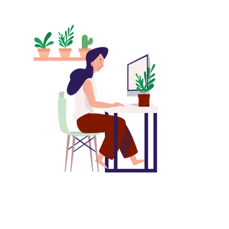Woman Working on computer  Illustration