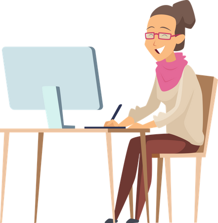 Woman working on computer Illustration