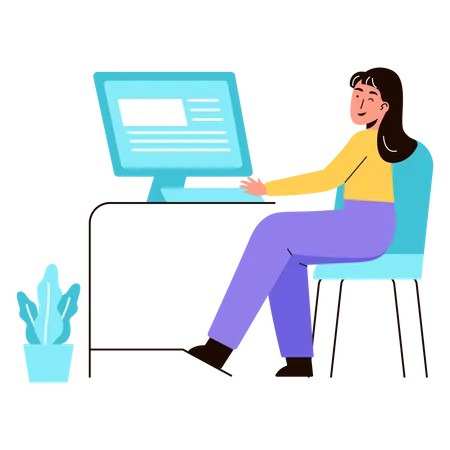 Woman working on computer Illustration