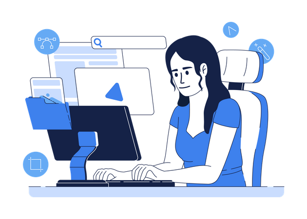 Woman working on computer  Illustration