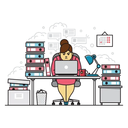 Woman working on computer  일러스트레이션