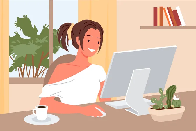 Woman working on computer  Illustration