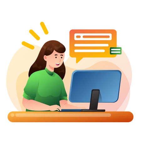 Woman Working On Computer  Illustration