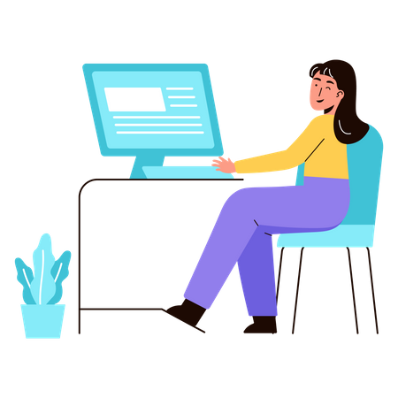 Woman working on computer  Illustration