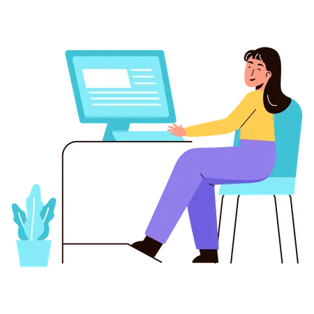 Woman working on computer  Illustration