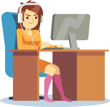 Woman Working On Computer  Illustration