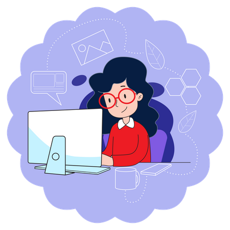 Woman working on computer  Illustration