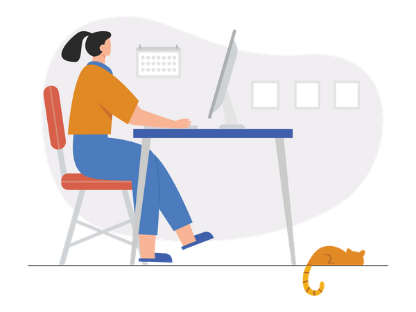 Woman working on computer  Illustration