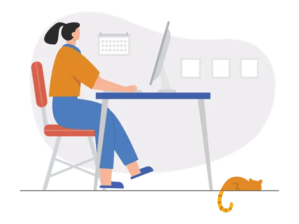 Woman working on computer  Illustration