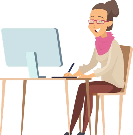 Woman working on computer  Illustration