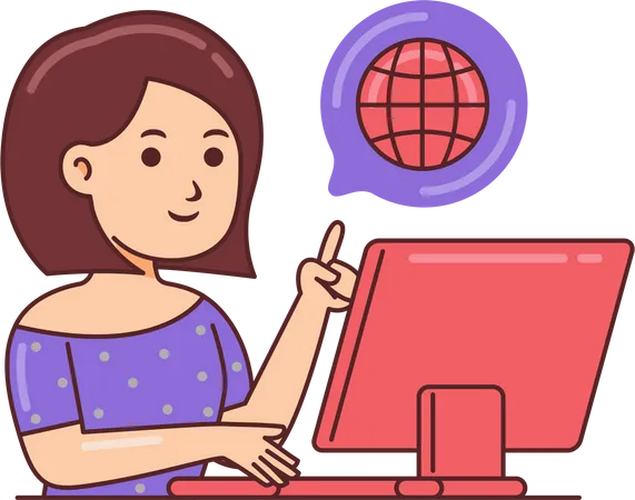 Woman Working on computer  Illustration