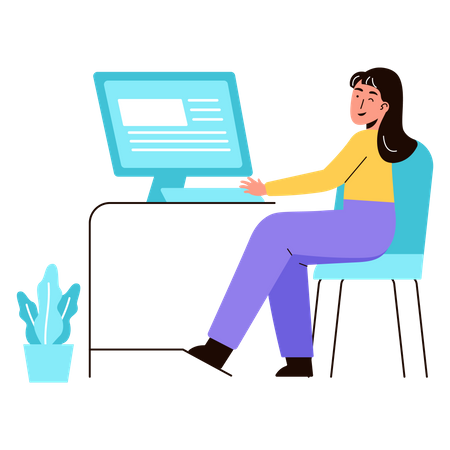 Woman working on computer  イラスト