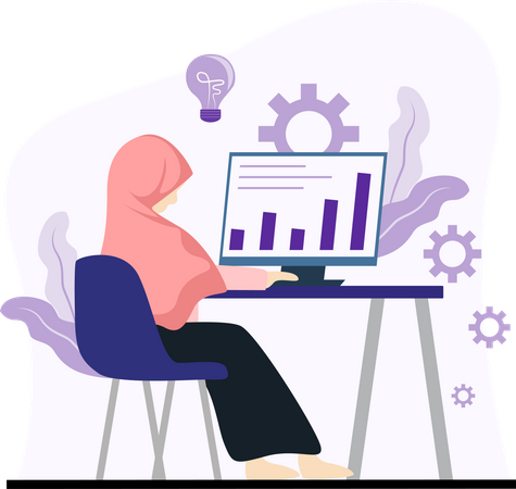 Woman working on computer  イラスト