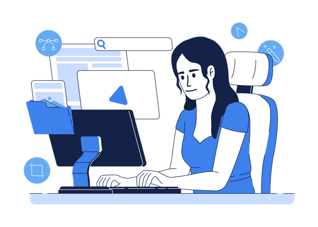 Woman working on computer  イラスト