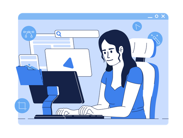 Woman working on computer  イラスト