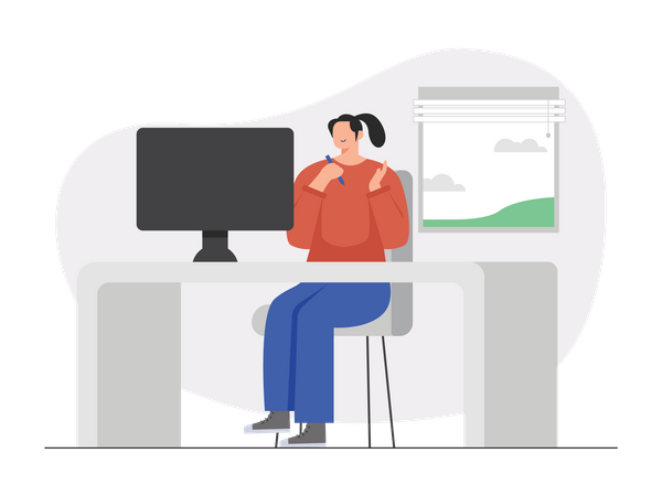 Woman working on computer  イラスト