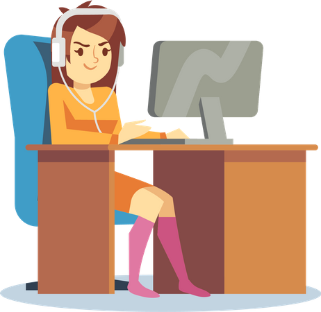Woman Working On Computer  イラスト