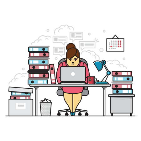 Woman working on computer  イラスト