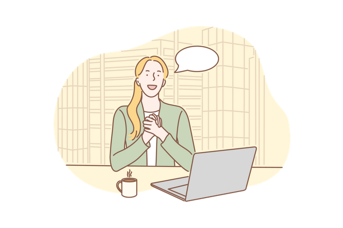 Woman working on computer  イラスト