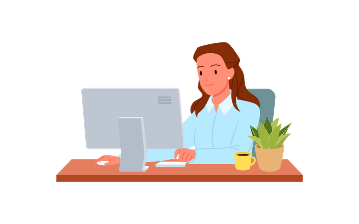Woman working on computer  イラスト