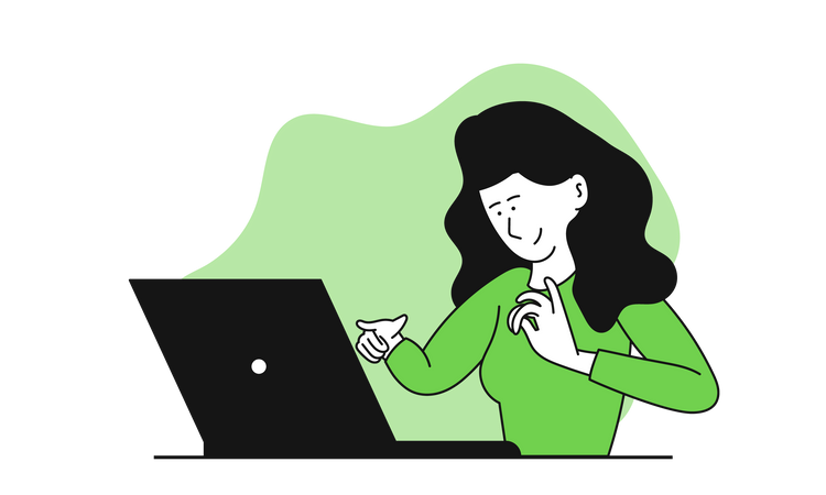 Woman working on computer  イラスト